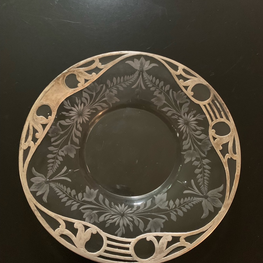 Elegant Clear Glass Plate with Silver Accents